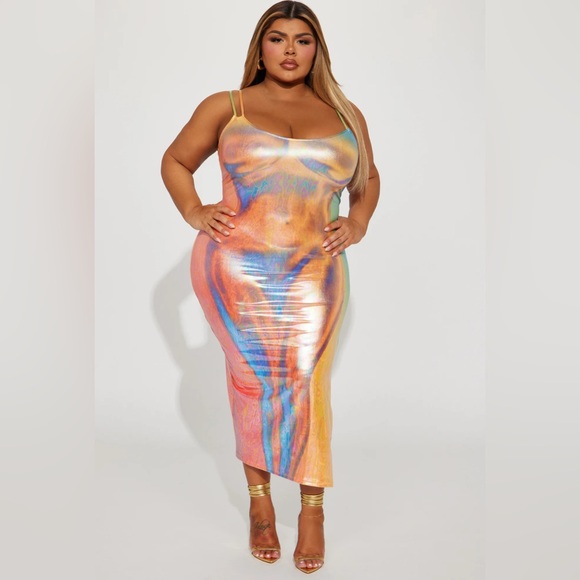 Fashion Nova Dresses & Skirts - NWT Fashion Nova 2X metallic heat imprint dress